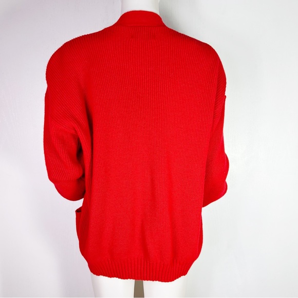 VINTAGE 80s Cable knit open front embroidered crystal studded sweater cardigan - Picture 2 of 9